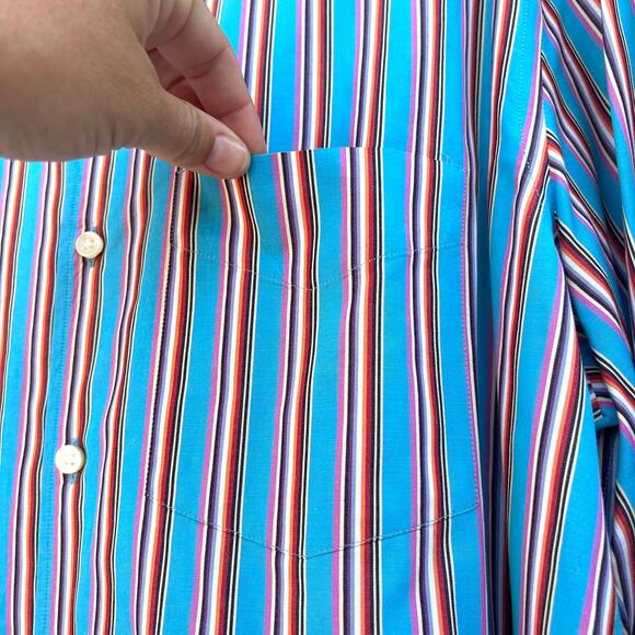 Ralph Lauren Men’s Purple Label Striped Button Down Turquoise Cotton XL Teal - Picture 7 of 11